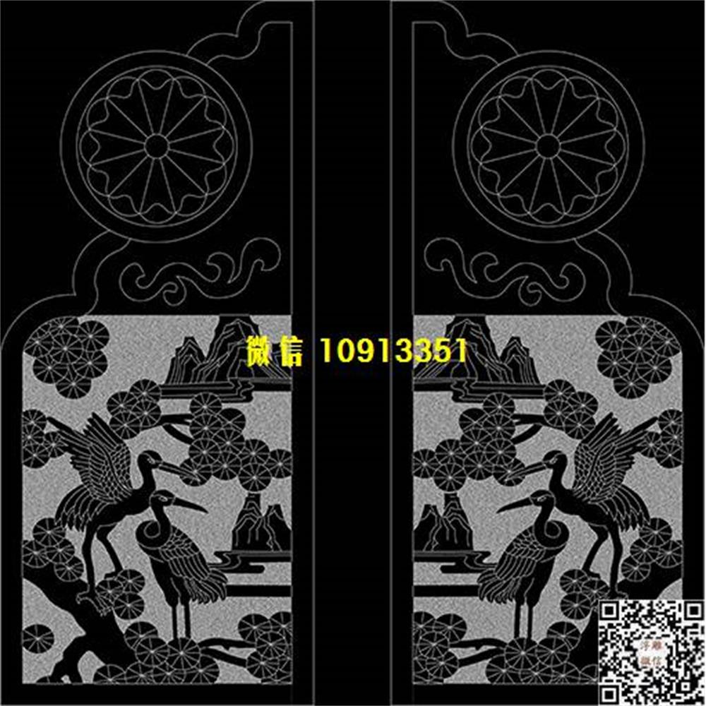 精雕图18a松鹤墓碑板精雕图线雕图线条图单线铣底图_电脑雕刻plt文泰矢量图精雕图浮雕图